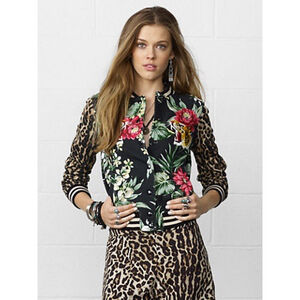 Denim & Supply Ralph Lauren M y2k Ed Hardy Syle Tropical Leopard Bomber Jacket